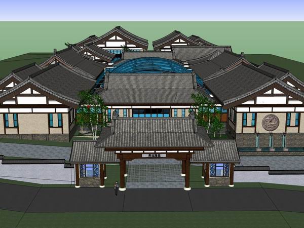 SketchUp Model of a Multi-Story Chinese-Style Leisure and Entertainment Resort Hotel
