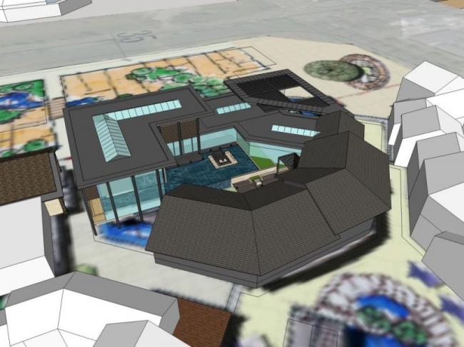 SketchUp Business Model: Multi-Story Sales Office in Oriental Neoclassical Modern Chinese Style