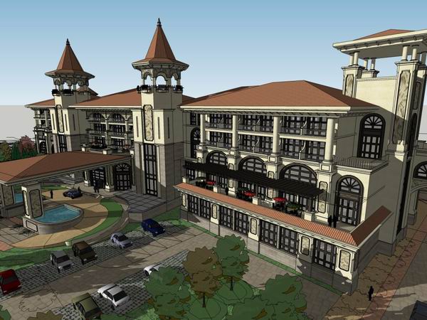 SketchUp Residential Model: Multi-Story Activity Center and European Classical Style Clubhouse