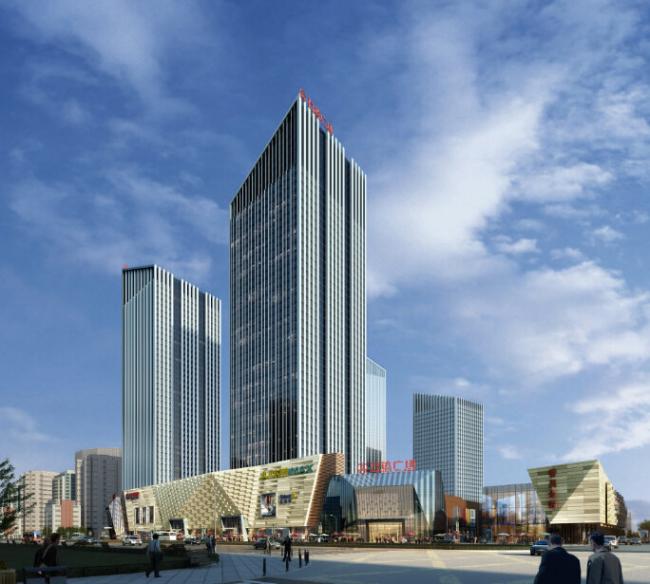 SketchUp Complex Model: Multi-Story High-Rise Wanda Commercial Plaza Featuring Hotel and Office Spaces in Modern Style