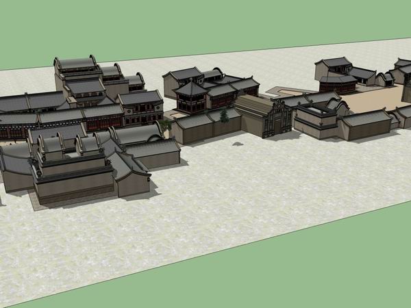 SketchUp Business Model: Multi-Story Commercial Street with Chinese Architectural Style