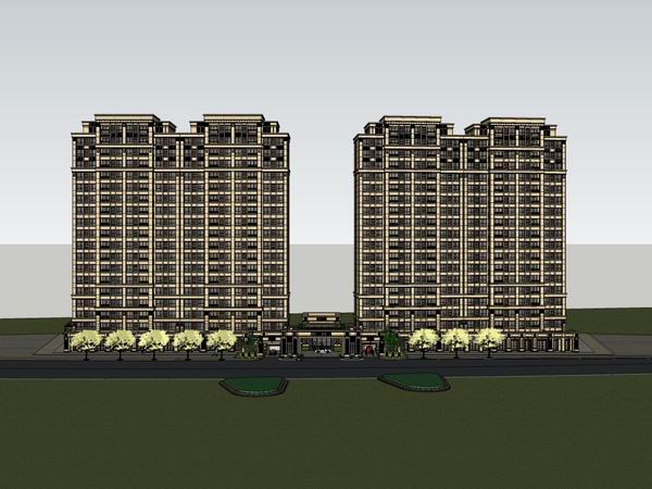 SketchUp Model: High-Rise Residential with Ground-Floor Commercial in Classic Style