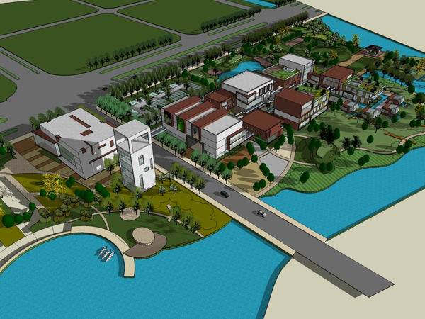 SketchUp Business Model: Modern Multi-Story Commercial Street Design