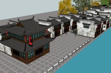 SketchUp Business Model: Multi-Story Huizhou-Style Commercial Street and Classical Public Buildings-BIM WORLD