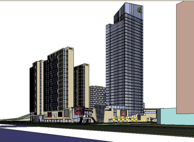 SketchUp Complex Model: Multi-Story High-Rise Office and Residential Building with Ground-Floor Commercial Space in Modern Style