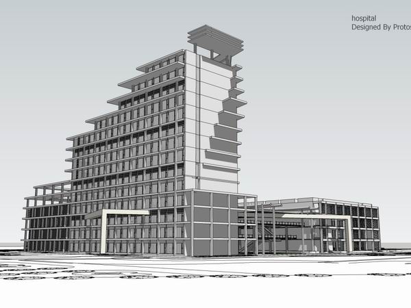 Modern Multi-Story Hospital Model in SketchUp