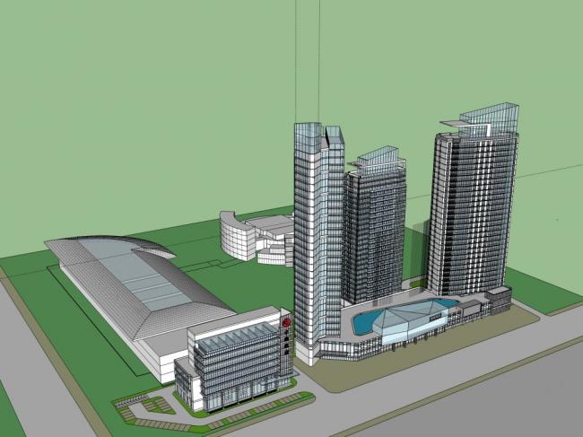 SketchUp Model of a Modern Super High-Rise Office Building with Ground Floor Commercial Space