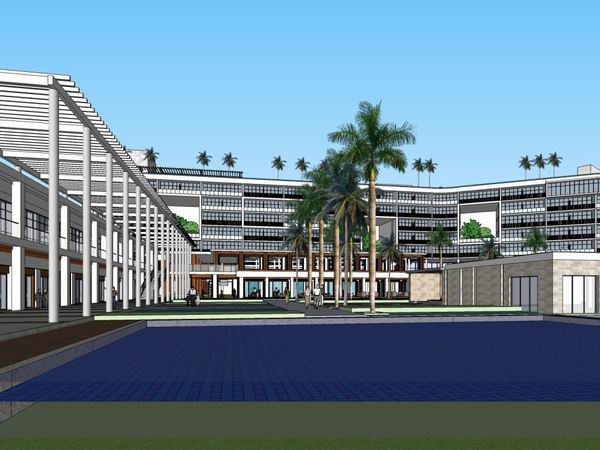 SketchUp Multi-Story Hotel and Modern Villa Model