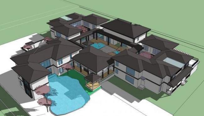 Modern Chinese-Style Multi-Story Club Resort Hotel Model in SketchUp