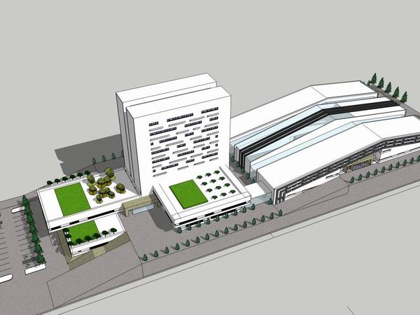 Modern Multi-Story Office Building on a Sloped Site | SketchUp Model