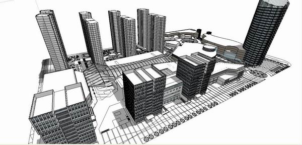 SketchUp Model of a Modern Multi-Story Commercial and Residential Office Complex