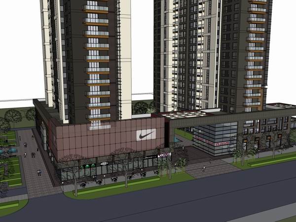 Modern High-Rise Residential with Ground-Floor Commercial Space | SketchUp Model