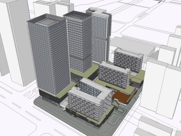 SketchUp Model of a Modern Super High-Rise Complex with Offices, Retail, Hotel, and Apartments