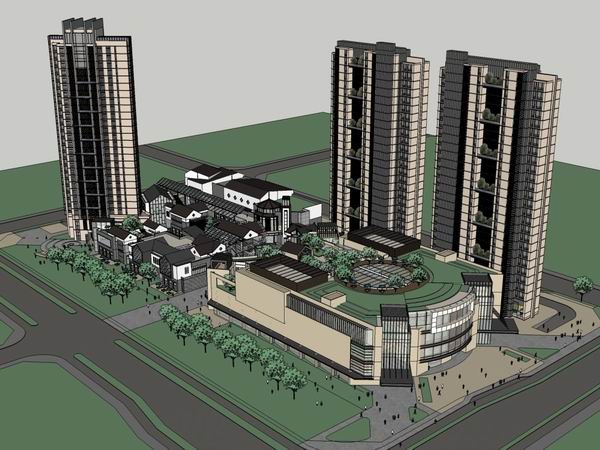SketchUp Complex Model: Multi-Story High-Rise Office, Commercial, Residential, and Modern Apartment Building
