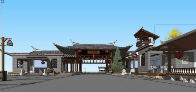 SketchUp Model of Traditional Chinese Multi-Story Commercial and Leisure Architecture