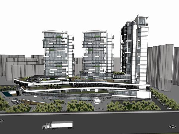 SketchUp Complex Model: Multi-Story Haisong High-Rise Office Building in Shanghai's Putuo District