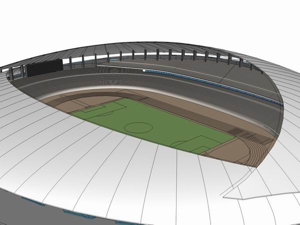 SketchUp Model of Tianjin Xiqing District Sports Center Featuring a Modern Football Field