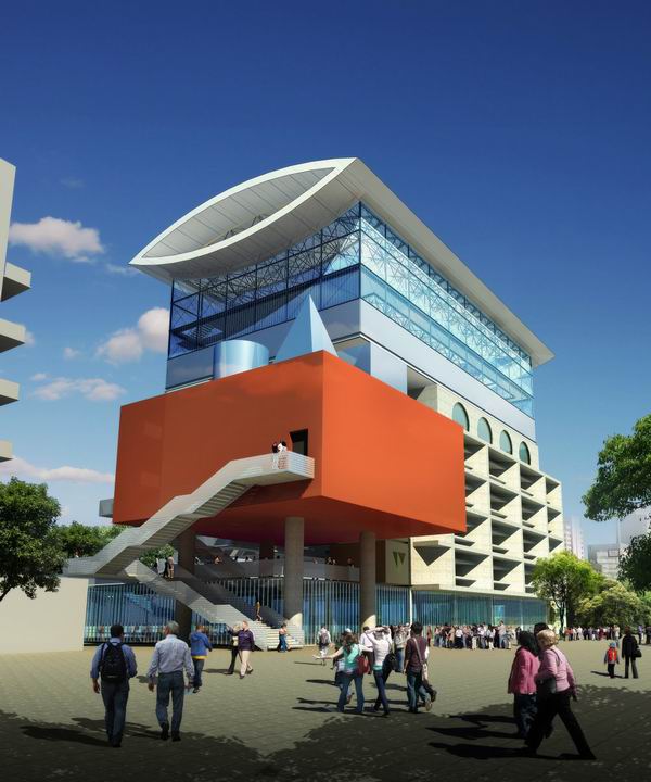 Modern Multi-Story Sports Stadium Model in SketchUp