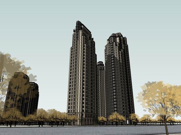 SketchUp Residential Models Featuring High-Rise Buildings, Clubhouses, Commercial Streets, and Classical Architecture