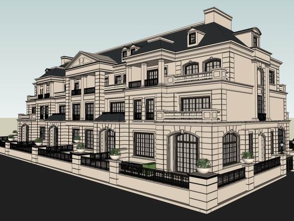 SketchUp Residential Model: Multi-Story Classical Style Clubhouse