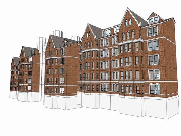 SketchUp Residential Model Featuring Multi-Story Clubhouse, Ground Floor Commercial Space, and European Classical Design