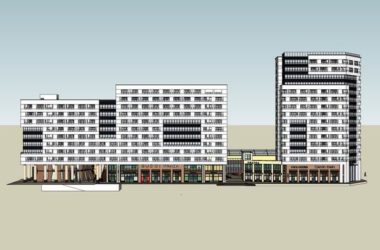 SketchUp Complex Model: Multi-Story High-Rise Office and Residential Building in Modern Style-BIM WORLD