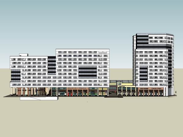 SketchUp Complex Model: Multi-Story High-Rise Office and Residential Building in Modern Style