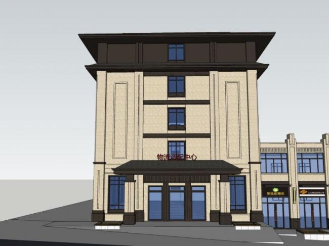 SketchUp Business Model: Classical Multi-Story Commercial Complex Design