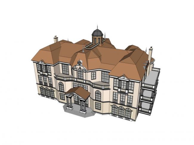 Classical Multi-Story Residential Clubhouse SketchUp Model