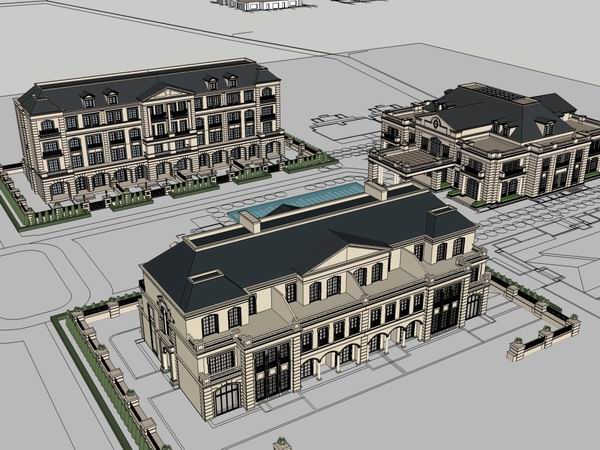 Classical Multi-Story Residential Clubhouse SketchUp Model