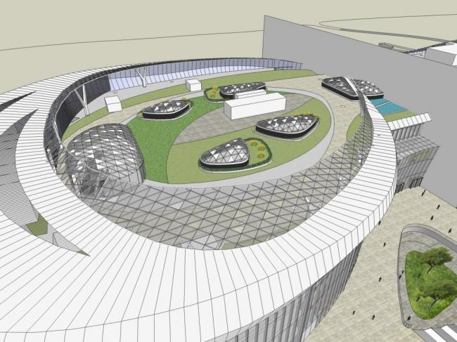 SketchUp Complex Model: Multi-Story High-Rise Commercial Office and Exhibition Hall in Modern Style