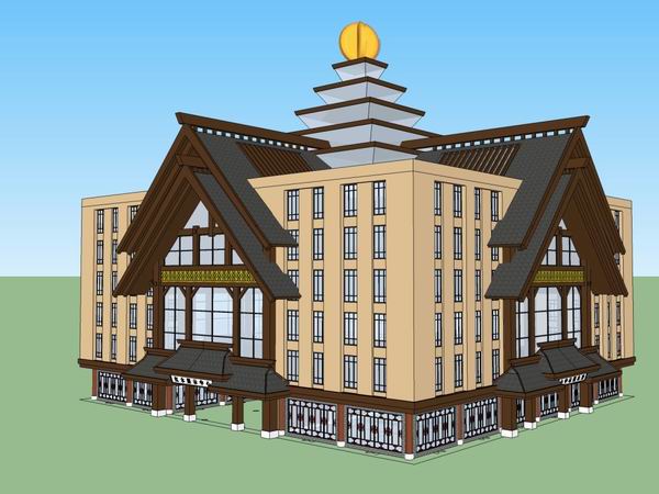 SketchUp Business Model: Multi-Story Commercial Building with Classical Clubhouse Design