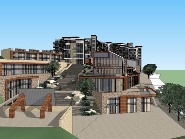 SketchUp Business Model: Modern Multi-House Mountain Commercial Street Design