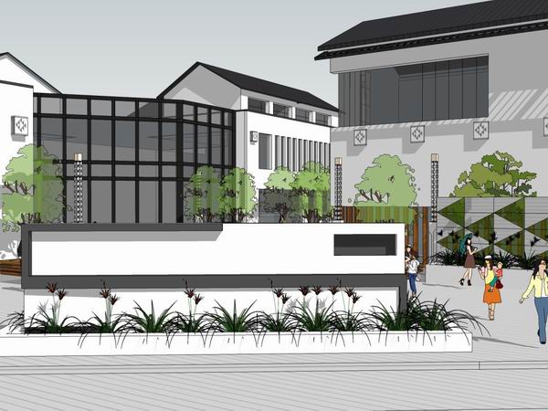 SketchUp Business Model: Modern Multi-Story Commercial Street in Chinese Style
