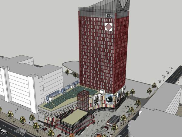 SketchUp Complex Model: Multi-Story High-Rise Office, Residential, and Commercial Building in Modern Style
