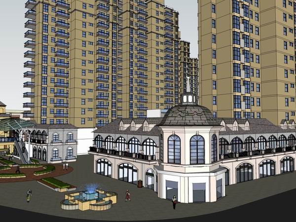 SketchUp Residential Design: High-Rise Living with Ground-Floor Retail in Spanish Classical Style