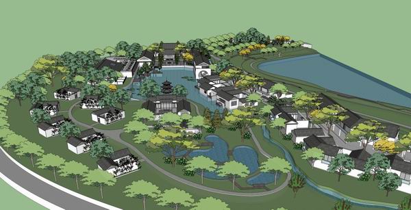 SketchUp Cultural Model: Multi-Story Garden Expo Featuring Traditional Chinese Architecture