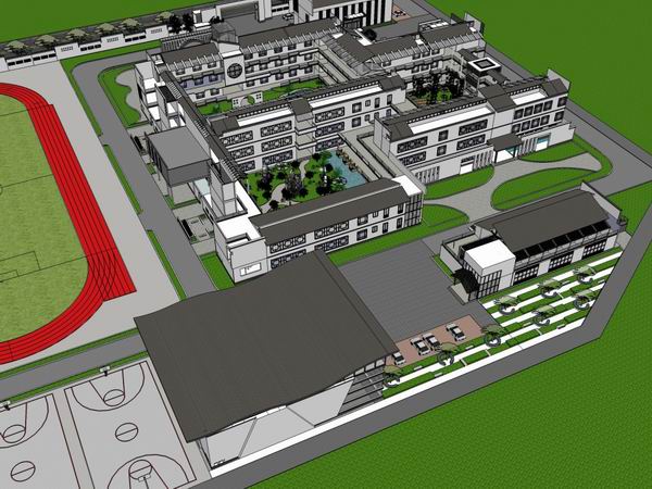 SketchUp School Model | Multi-Story Middle School Campus with Chinese Architectural Style