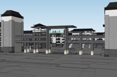 SketchUp School Model: Multi-Story Middle School Campus with Chinese Architectural Style-BIM WORLD