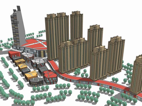 SketchUp Complex Model: Multi-Story High-Rise Office, Residential, and Commercial Building in Modern Style