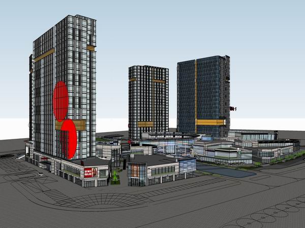 SketchUp Complex Model: Multi-Story High-Rise Office, Commercial, and Modern Residential Building
