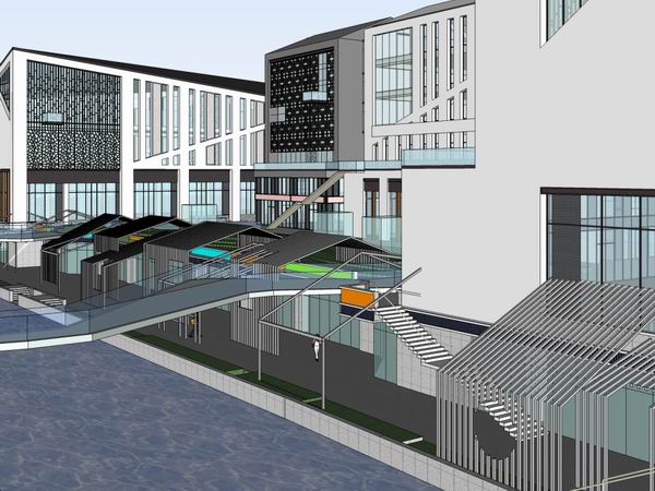 SketchUp Business Model: Multi-Story Commercial Street in Modern Chinese Style