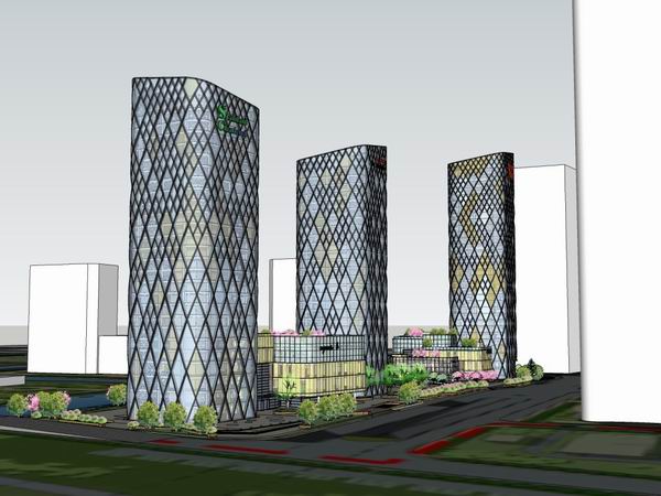 SketchUp Model of a Modern High-Rise Office and Hotel Complex