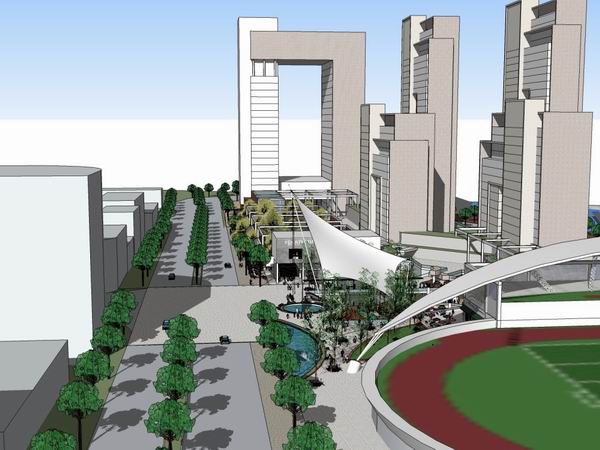 SketchUp Complex Model: Modern High-Rise Office, Commercial, Hotel, and Apartment Building