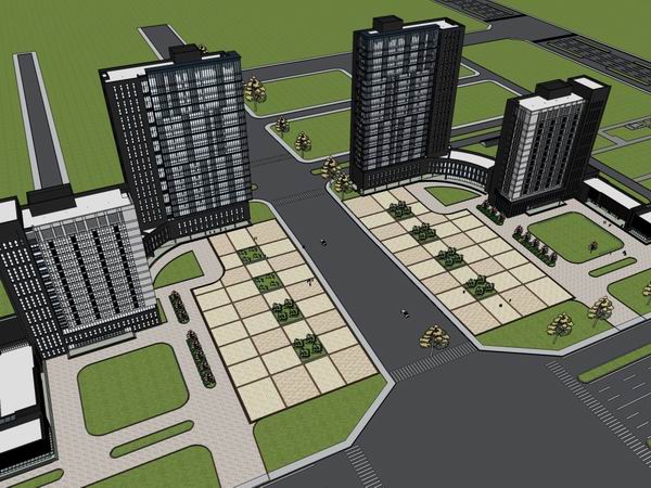 Modern High-Rise Office Building Model in SketchUp