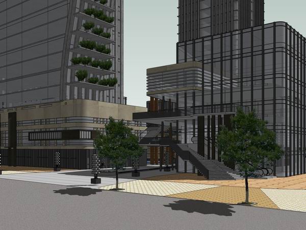 SketchUp Complex Model: Multi-Story High-Rise Office, Commercial, and Modern Hotel Building