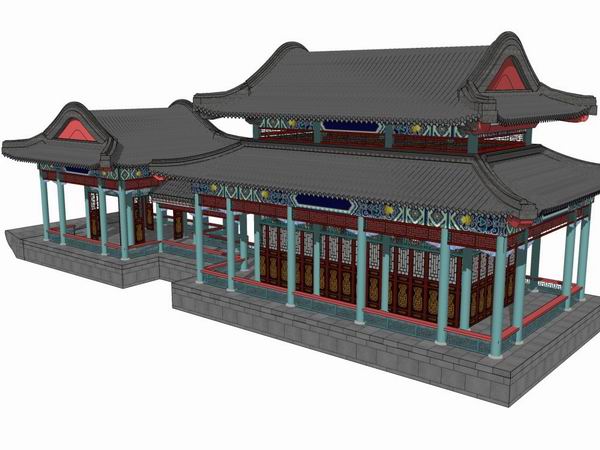 SketchUp Model of Ancient Chinese Architecture: Multi-Story Painted Boat