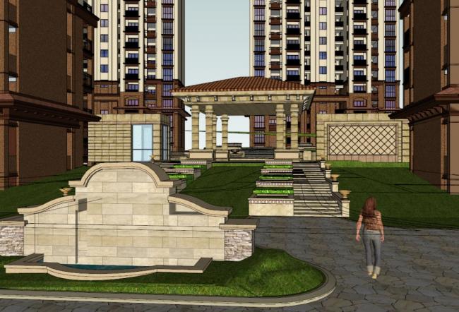 SketchUp Residential Model: High-Rise with Sloping Roof in Spanish Classical Style