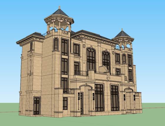 SketchUp Residential Model: Multi-Story Classical Style Home