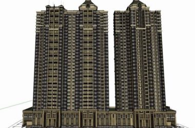 SketchUp Model of a Classical-Style Super High-Rise Residential Building with Ground Floor Retail-BIM WORLD